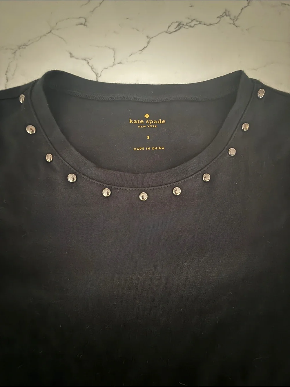 kate spade Black Short-Sleeve Peplum Top with Metallic Bead Accents